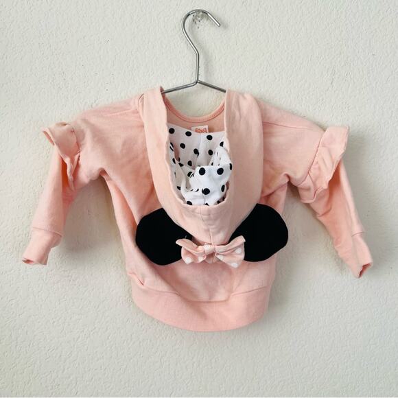 Disney Baby Minnie Mouse Bow Ears Pink Hoodie sweatshirt ruffle sleeve - Picture 3 of 5
